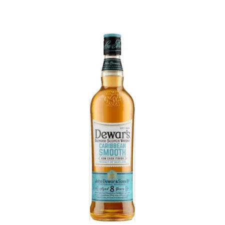 Paramount Dewar's 8 Year Old Caribbean Rum Cask Finish Whisky single malt in 700ml bottle, with rich amber liquid and label.