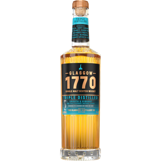 Paramount Glasgow 1770 Triple Distilled Single Malt Scotch Whisky bottle with label, 700ml size on a wooden surface.