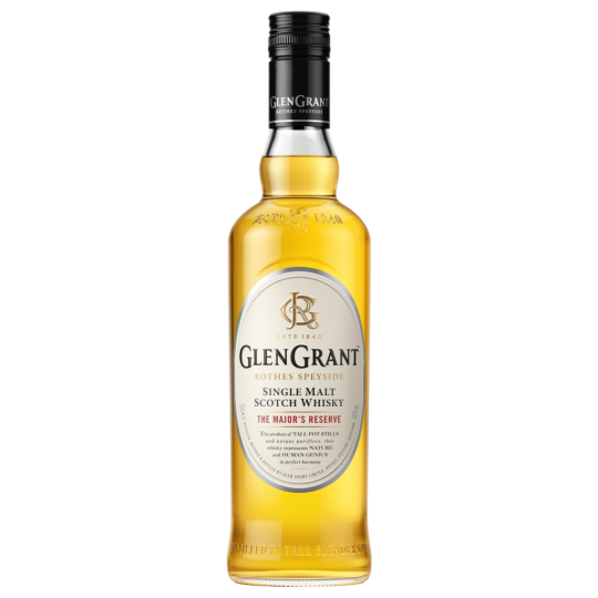Glen Grant The Major's Reserve single malt Scotch whisky bottle from Paramount, 700ml, with distinctive label and packaging.