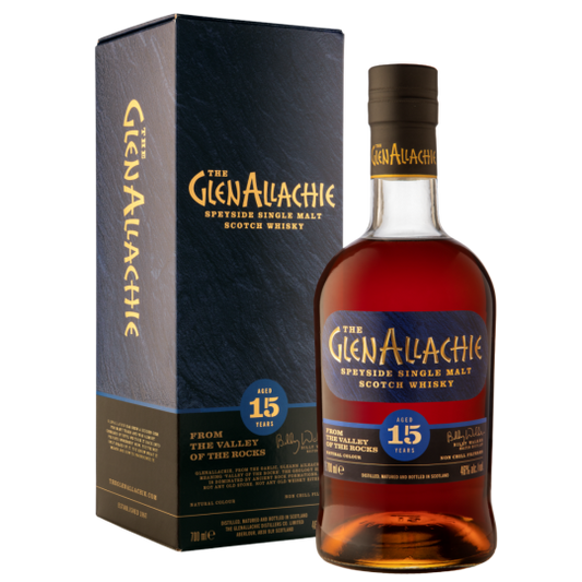 Glenallachie 15-Year-Old Single Malt Whisky in 700ml bottle by Paramount, with amber liquid and whisky glass.