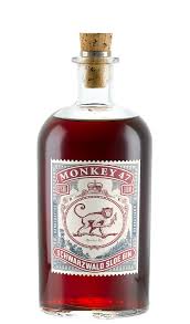 Paramount Monkey 47 Schwarzwald Sloe Gin 500ml bottle with dark label and red berries on the packaging.
