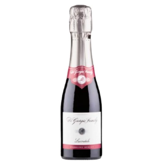 24-pack of Di Giorgio Coonawarra Sparkling Merlot wine bottles by Paramount, 200ml each, with sparkling red wine in glass bottles.