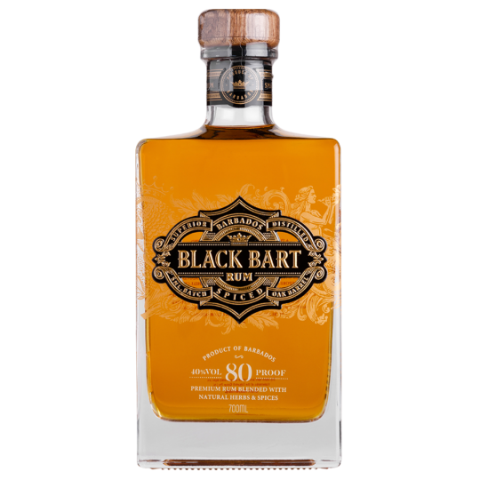 Black Bart Spiced Rum by Paramount in a 700ml bottle, featuring dark amber liquid and a label with spiced rum branding.