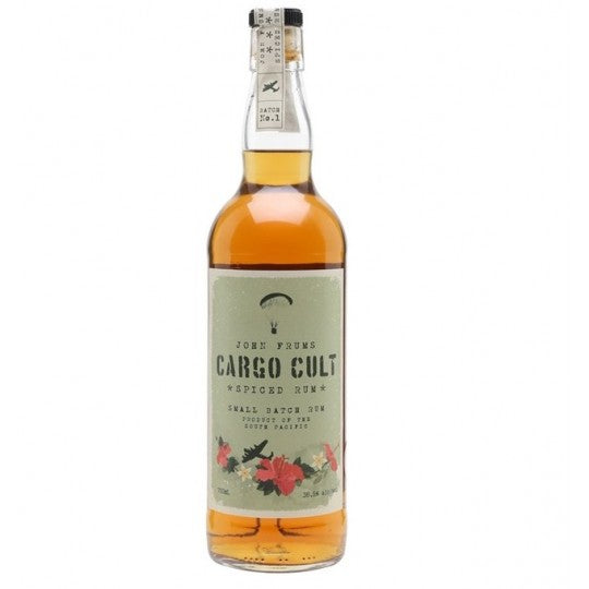 Bottle of Paramount Cargo Cult Spiced Rum 700ml with label showing branding and spice-themed design.