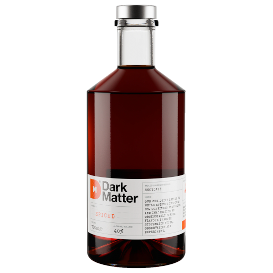 Dark Matter Spiced Rum by Paramount in a 700ml bottle, featuring rich amber liquid and detailed label with dark and gold accents.
