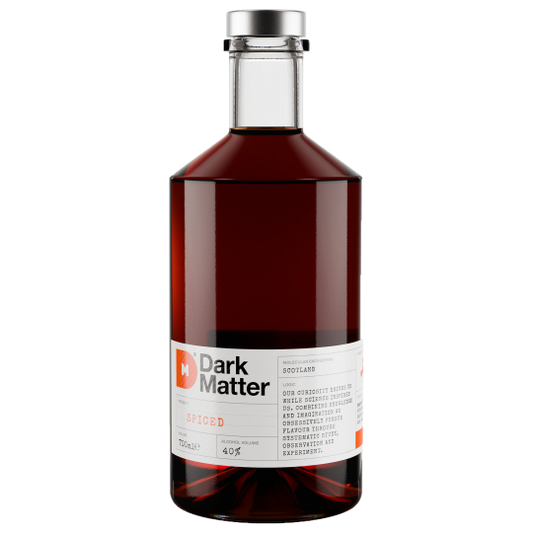 Dark Matter Spiced Rum by Paramount in a 700ml bottle, featuring rich amber liquid and detailed label with dark and gold accents.