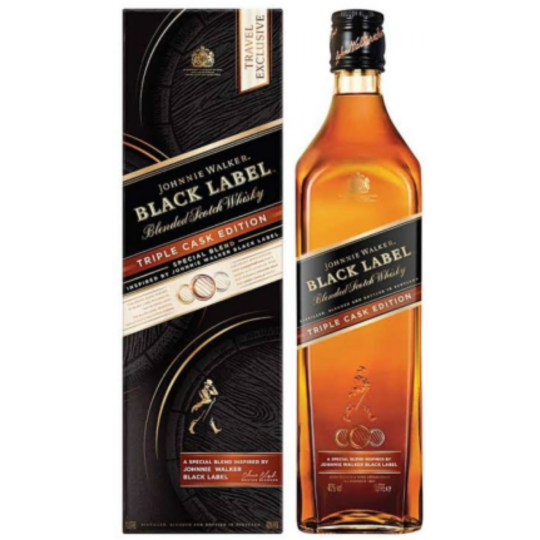 Johnnie Walker Black Triple Cask Scotch Whisky 1L bottle from Paramount, featuring the iconic black label and whisky inside.