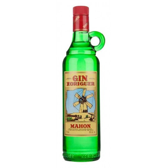 Xoriguer Mahon Gin in 700ml bottle, produced by Paramount, showcasing the clear spirits with a label featuring traditional design.