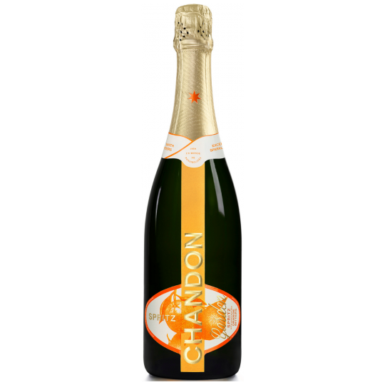 Paramount Chandon Garden Spritzed Wine 750mL bottle with vibrant label and elegant glass, showcasing sparkling wine inside.