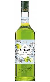 Giffard Green Apple Syrup 1L bottle from Paramount, showing the green apple-flavored syrup in a clear glass bottle.
