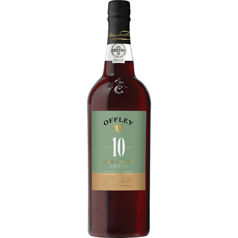 Bottle of Offley 10 Year Old Tawny Port in a 750ml bottle, with a dark amber color and elegant label display.