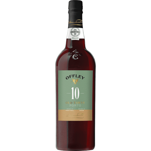 Bottle of Offley 10 Year Old Tawny Port in a 750ml bottle, with a dark amber color and elegant label display.