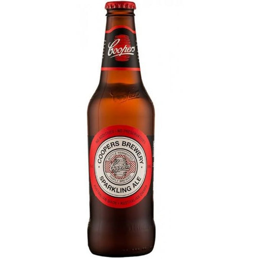 Three 375mL bottles of Paramount Coopers Sparkling Ale, traditional beer with golden color and label featuring the Paramount brand.