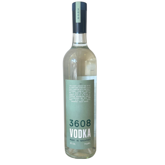 Bottle of Paramount 3608 Vodka 750ml with clear label and transparent glass, showcasing the premium vodka inside.