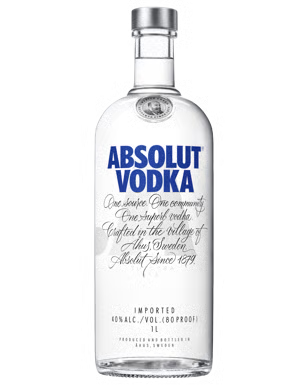 Paramount Absolut Vodka 1L bottle with clear glass and label, showcasing the premium vodka brand in a sleek design.