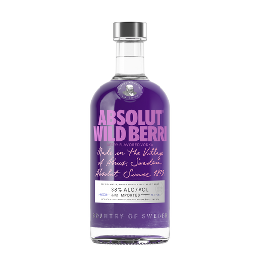 Paramount Absolut Vodka Wild Berri 700ml bottle with clear label, featuring wild berry flavor and premium vodka inside.
