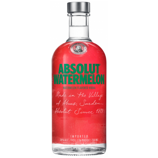 Bottle of Paramount Absolut Watermelon Vodka 700ml with clear label and green watermelon design on the glass.