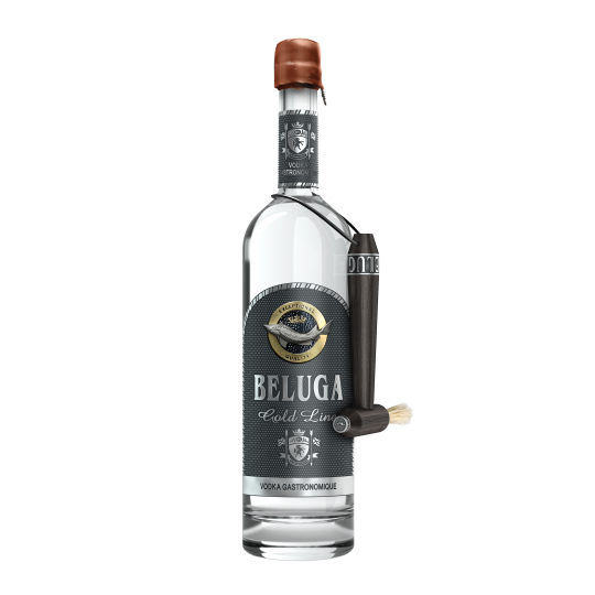Premium Beluga Gold Line Vodka in a 750ml bottle, showcasing the clear, smooth liquid inside a sleek glass bottle.
