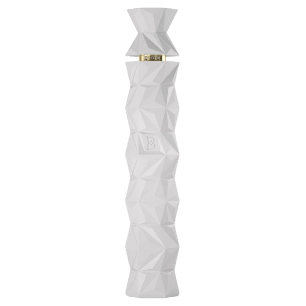 Clear 700mL bottle of Belvedere 10 Luxury Vodka by Paramount, showcasing its elegant packaging and branding.
