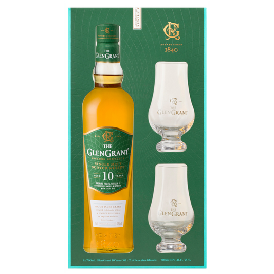 Paramount Glen Grant 10 Year Old Gift Pack Single Malt Whisky 700ml bottle with packaging, showcasing the whisky and gift box.