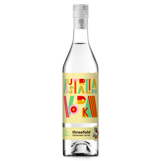 Threefold Australian Vodka by Paramount, 700ml bottle with clear glass and label, showcasing smooth vodka inside.