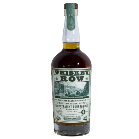 Bottle of Paramount Whiskey Row 18th Century Straight Bourbon Whiskey in 750ml glass bottle with label and cap.