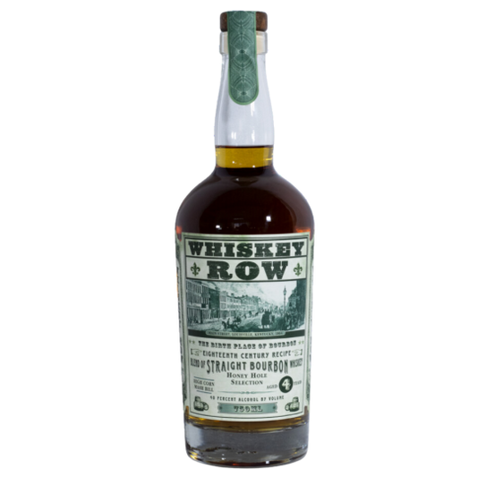 Bottle of Paramount Whiskey Row 18th Century Straight Bourbon Whiskey in 750ml glass bottle with label and cap.