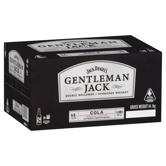 Paramount Jack Daniels Gentleman Jack & Cola whiskey premix bottles, 330ml each, in a pack of 24.