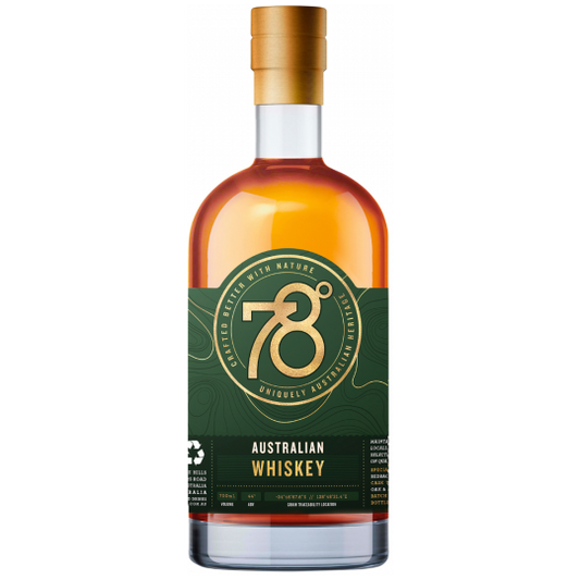 Bottle of 78 Degrees Australian Whiskey by Paramount, 700ml, with label featuring bold branding and amber-colored liquid inside.