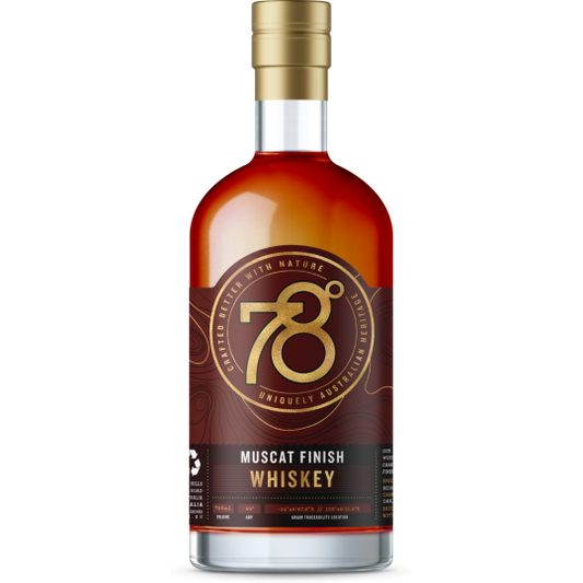 Australian whisky by Paramount, 78 Degrees With The Muscat Finish, 700ml bottle with amber liquid and label details