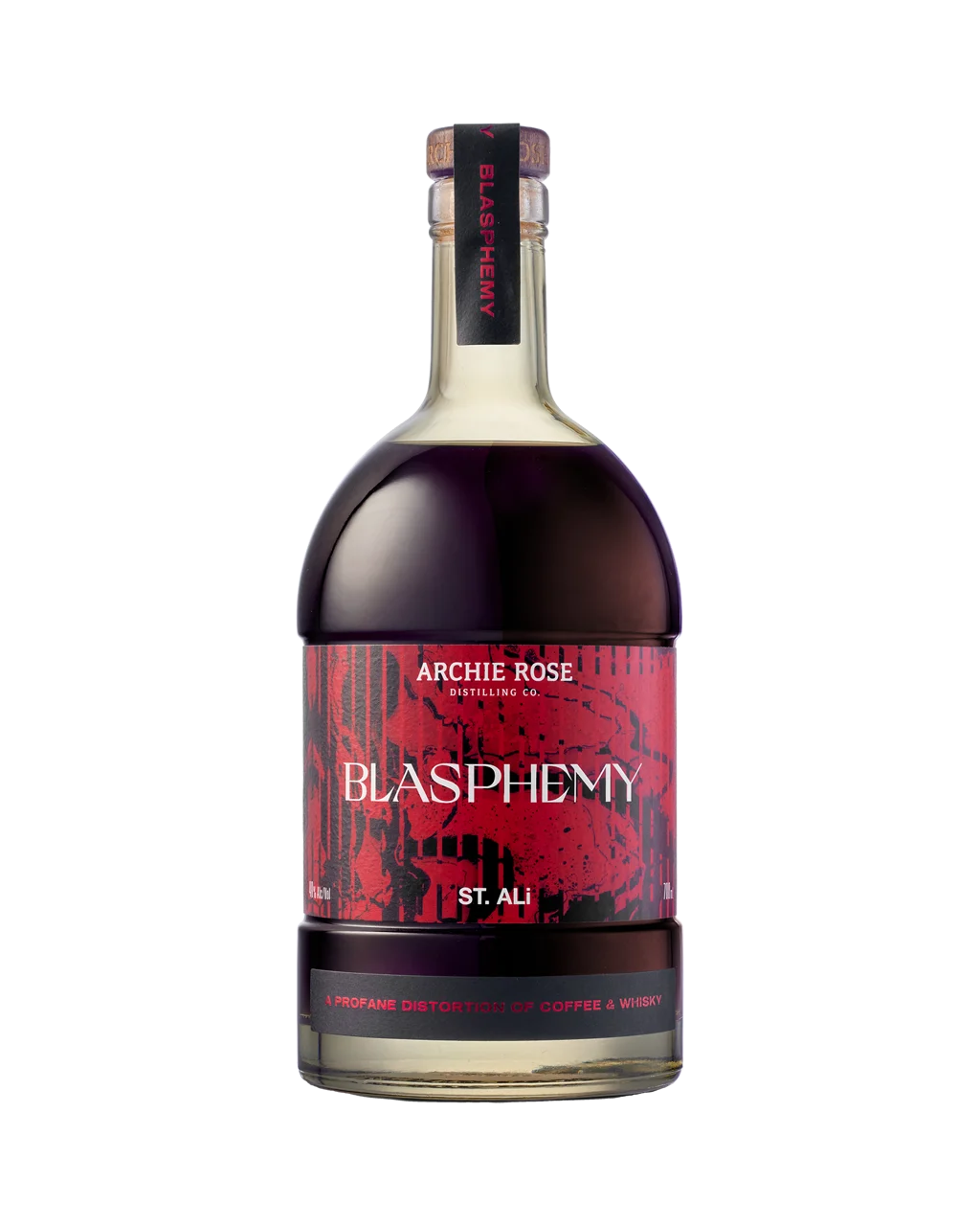 Paramount Archie Rose X St. Ali Blasphemy Coffee Whisky 700ml bottle with label and dark glass, showcasing a unique coffee-infused whisky.