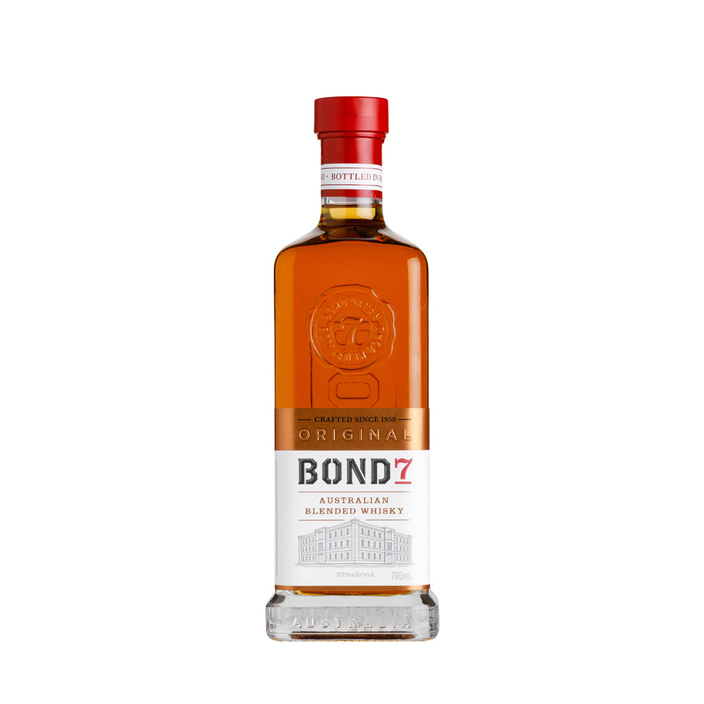 Bond Seven Australian Blended Whisky by Paramount in a 700ml bottle, showcasing the smooth, amber-colored whisky.