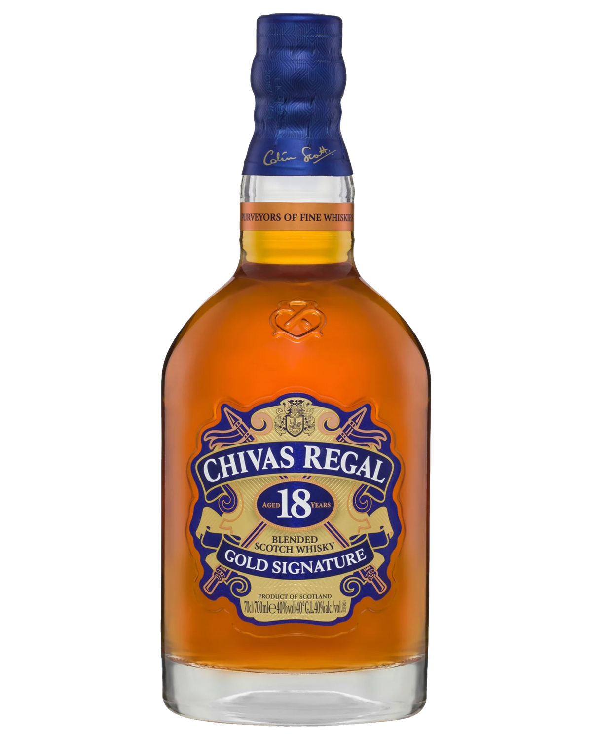 Bottle of Paramount Chivas Regal 18 Year Old Blended Scotch Whisky in a 700mL bottle, featuring a dark label and elegant packaging.