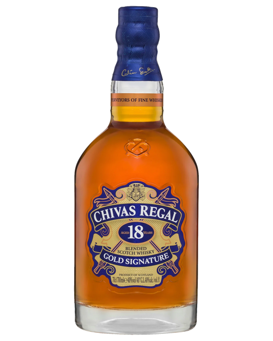 Bottle of Paramount Chivas Regal 18 Year Old Blended Scotch Whisky in a 700mL bottle, featuring a dark label and elegant packaging.