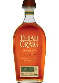 Bottle of Elijah Craig Straight Rye Whiskey by Paramount, 750ml, with label and amber liquid visible in the image.
