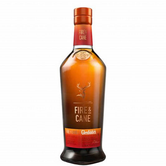 Glenfiddich Fire & Cane Whisky 700ml bottle by Paramount, showcasing amber-colored whisky with a distinctive label.