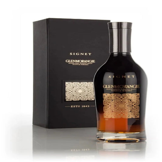 Glenmorangie Signet Single Malt Scotch Whisky in a 700ml bottle, showcasing the distinctive label and dark amber color.