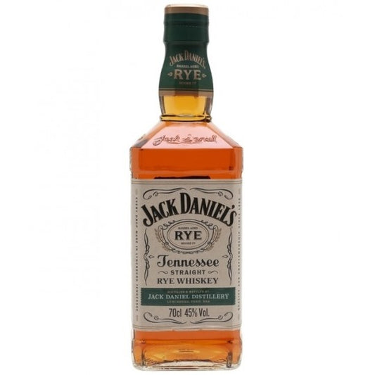 Bottle of Jack Daniel's Tennessee Rye Whiskey by Paramount, 700ml, with label and dark amber liquid visible.