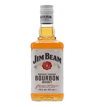 Paramount Jim Beam White Bourbon whisky bottle, 1-liter size, with distinctive label and clear glass bottle.