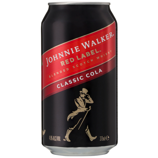 Six 375ml bottles of Johnnie Walker Blended Scotch Whisky and Cola by Paramount, displayed together.