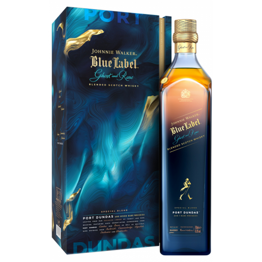 Johnnie Walker Blue Ghost and Rare Port Dundas Whisky 700mL from Paramount, featuring a dark glass bottle with elegant label details.