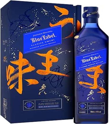 Johnnie Walker Blue Umami whisky 700ml bottle, premium Scotch with rich umami flavor, displayed on a neutral background.