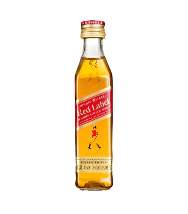 Johnnie Walker Red Miniatures whisky set with 12 bottles, each 50ml, from Paramount, featuring iconic red label design.