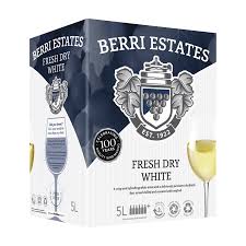 Paramount Berri Estates Fresh Dry White Cask Wine 5L bottle with clear label and golden liquid inside.