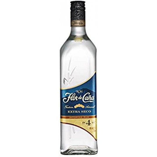 Paramount Flor de Caña 4 Year Extra Seco White Rum bottle, 700mL, with clear glass and label showing brand and age details.
