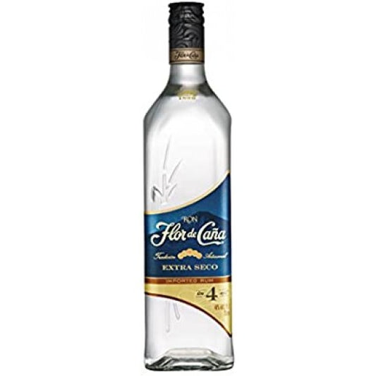 Paramount Flor de Caña 4 Year Extra Seco White Rum bottle, 700mL, with clear glass and label showing brand and age details.