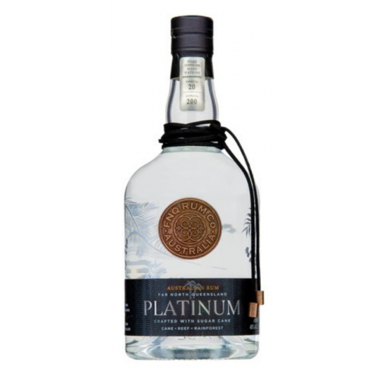 Paramount FNQ Rum Co. Platinum White Rum 700mL bottle with clear liquid and label featuring white and blue design.