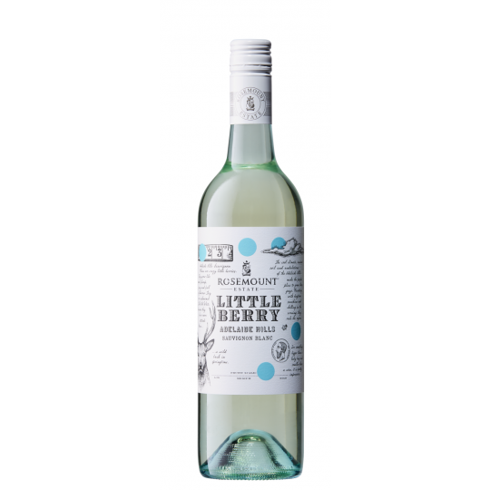 Rosemount Little Berry Sauvignon Blanc white wine bottle by Paramount, featuring a clear glass bottle with a white and green label.