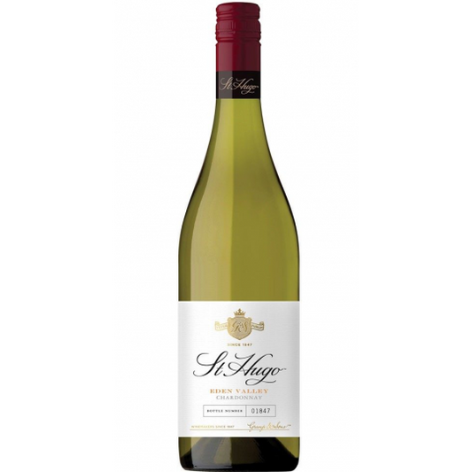 Paramount St Hugo Eden Valley Chardonnay white wine bottle, 750ml with elegant label and clear glass showcasing the golden liquid.