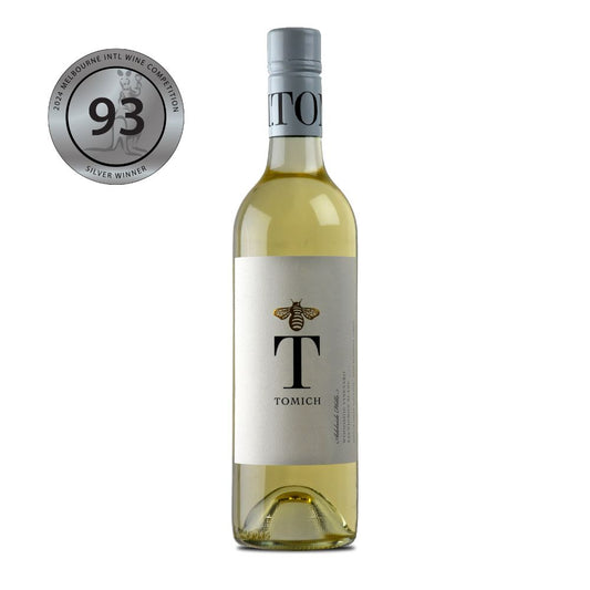 Tomich Woodside Vineyard Sauvignon Blanc white wine bottle by Paramount, 750ml with a clear label and elegant glass bottle.